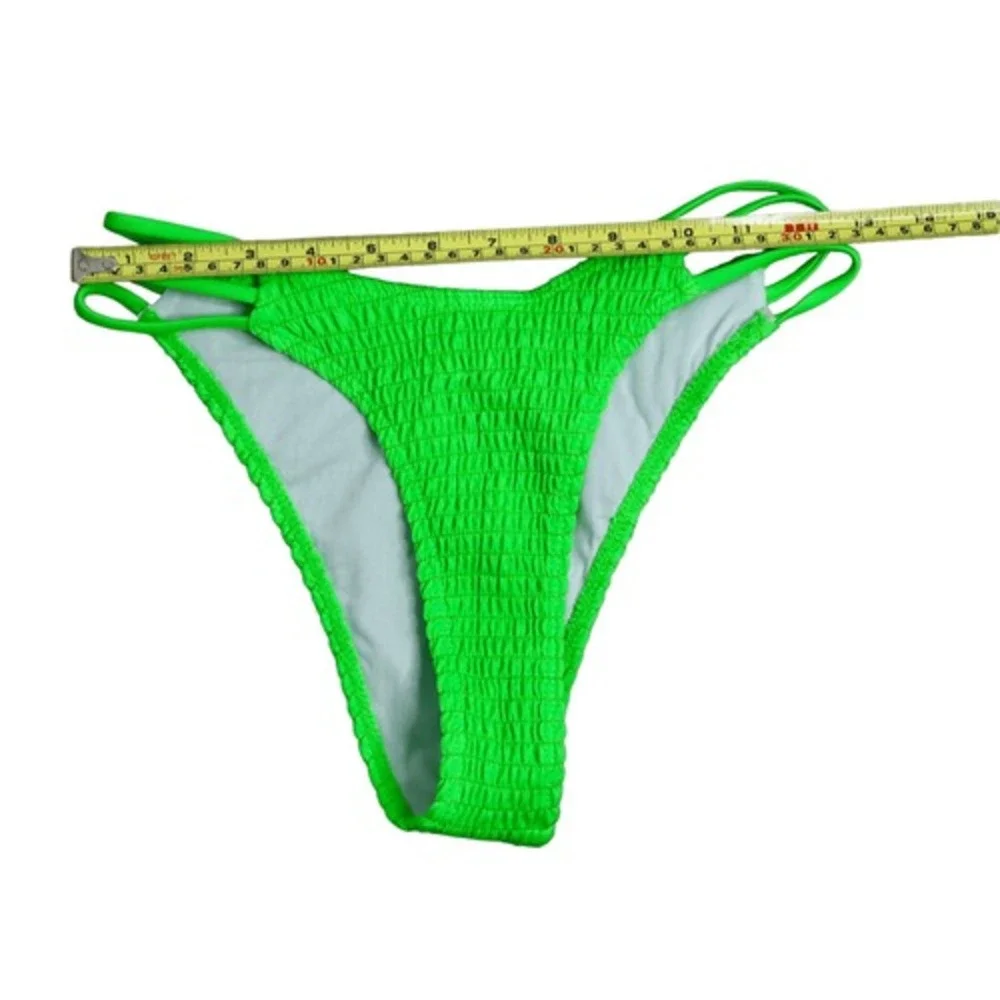 Shein Green Textured High‎ Waisted Cheeky Bikini Swim Bottom XS Neoncore